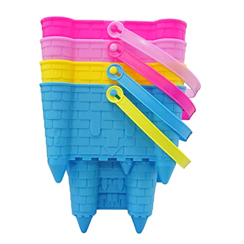 4E's Novelty (4 Sets) Castle Beach Buckets and Shovels, Large Size 7" - Sand Castle Building Kit, Sandcastle Molds Beach Toys for Kids 3-10, Outdoor Sand Toys for Toddlers by 4E's Novelty