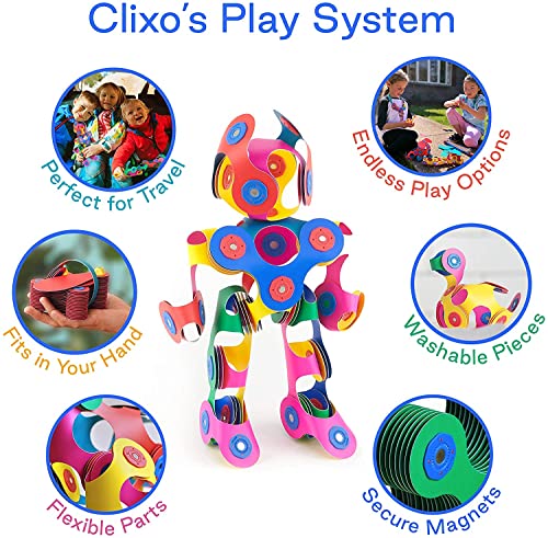Clixo Rainbow 42 Piece Pack- The Flexible, Durable, Imagination-Boosting Magnetic Building Toy- Modern, Modular Designs for Hours of STEM Play. A Multi-Sensory Magnet Toy Experience Anywhere! Ages 4-8 by Toyish Labs Inc.