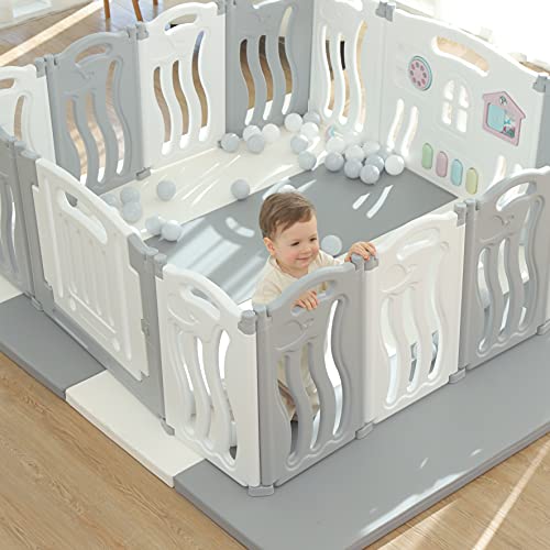 Foldable Baby playpen Baby Folding Play Pen Kids Activity Centre Safety Play Yard Home Indoor Outdoor New Pen with Drawing Boardï¼Geryï¼(White) by Gupamiga