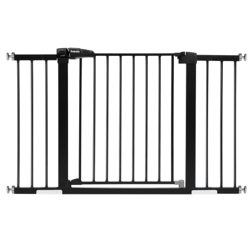 Mom's Choice Award Winner-BABELIO Metal Baby Gate, 29-48'' Extra Wide Pet Gate, Walk Thru Child Safety Gate with Door, Pressure Mounted Dog Gate for Doorways & Stairs, with Y Spindle Rods,Black by BABELIO