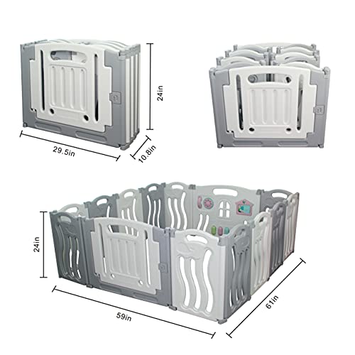 Foldable Baby playpen Baby Folding Play Pen Kids Activity Centre Safety Play Yard Home Indoor Outdoor New Pen with Drawing Boardï¼Geryï¼(White) by Gupamiga