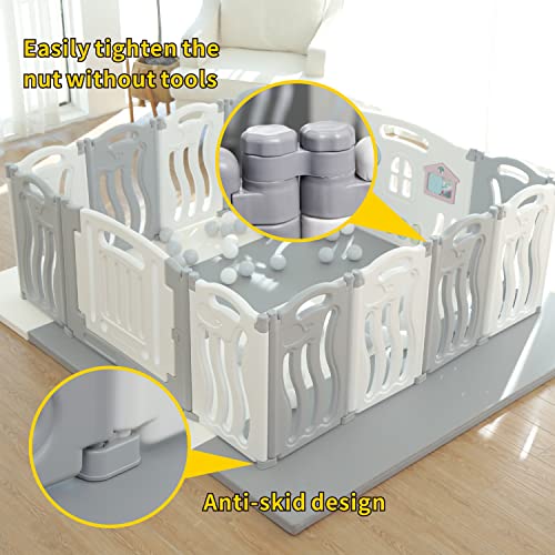 Foldable Baby playpen Baby Folding Play Pen Kids Activity Centre Safety Play Yard Home Indoor Outdoor New Pen with Drawing Boardï¼Geryï¼(White) by Gupamiga
