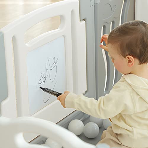 Foldable Baby playpen Baby Folding Play Pen Kids Activity Centre Safety Play Yard Home Indoor Outdoor New Pen with Drawing Boardï¼Geryï¼(White) by Gupamiga