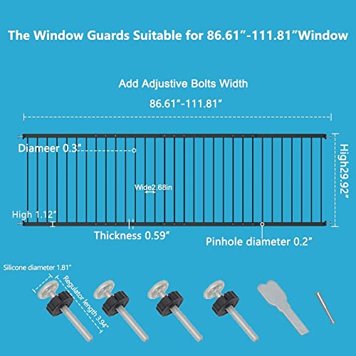 WAOWAO Window Safety Guards for Children Kids Child Toddler Pets Proof Extra Wide Black Tension Security Window Guard Gate for Home Fit 31.50"-86.62" (Black-4 Piece(86.61"-111.80"), Black) from WAOWAO