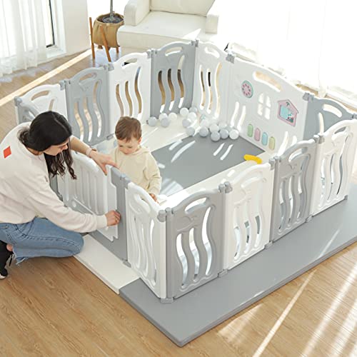 Foldable Baby playpen Baby Folding Play Pen Kids Activity Centre Safety Play Yard Home Indoor Outdoor New Pen with Drawing Boardï¼Geryï¼(White) by Gupamiga