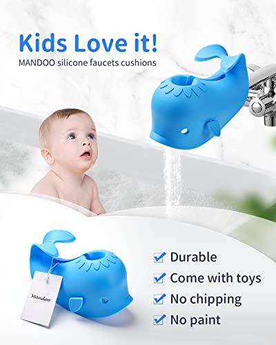 Mandoo Faucet Cover Bathtub Baby, Bath Spout Cover for Baby, Bath Faucet Cover for Kids, Tub Spout Cover Bathtub Faucet Cover Kids Safety, Protection Baby Universal Bath Silicone Toys Whale Blue by mandoo