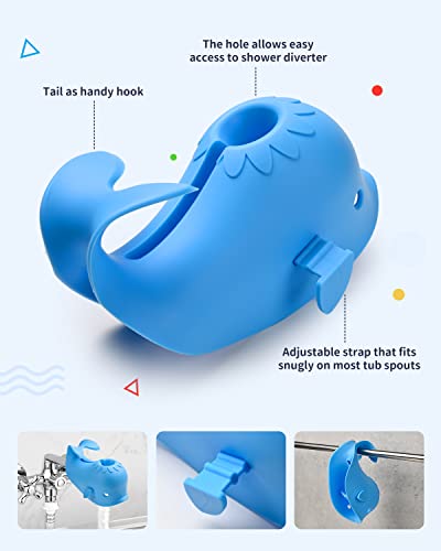 Mandoo Faucet Cover Bathtub Baby, Bath Spout Cover for Baby, Bath Faucet Cover for Kids, Tub Spout Cover Bathtub Faucet Cover Kids Safety, Protection Baby Universal Bath Silicone Toys Whale Blue by mandoo