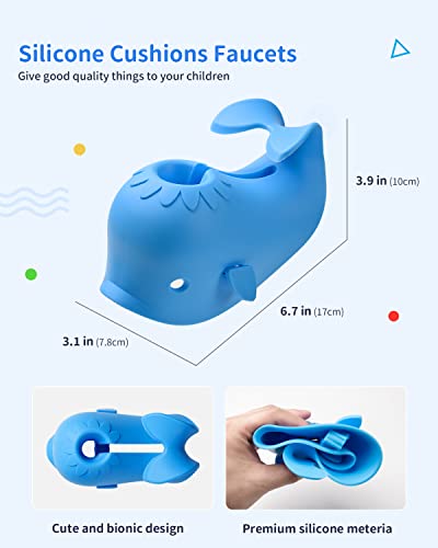 Mandoo Faucet Cover Bathtub Baby, Bath Spout Cover for Baby, Bath Faucet Cover for Kids, Tub Spout Cover Bathtub Faucet Cover Kids Safety, Protection Baby Universal Bath Silicone Toys Whale Blue by mandoo