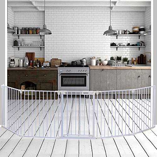 HOYOFO 125.98" Extra Wide Baby Gate Adjustable Play Yard Dog Fence Foldable 5 Panels Safety Gates for Stairs,Doorways by US ANNIE LLC