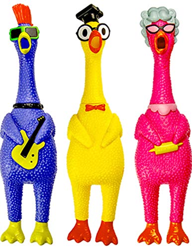 JA-RU Squeeze Me Rubber Chicken Toy (3 Units Assorted) Large Squeeze Chicken Prank Novelty Screaming Rubber Chicken for Kids Squawking Loud Sound Noise Making Party Favor Prank Dog Toy & Ball 1704-3s from JA-RU
