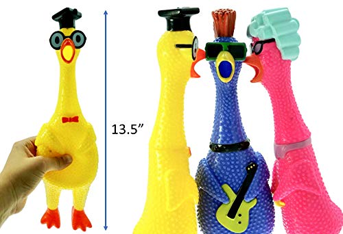 JA-RU Squeeze Me Rubber Chicken Toy (3 Units Assorted) Large Squeeze Chicken Prank Novelty Screaming Rubber Chicken for Kids Squawking Loud Sound Noise Making Party Favor Prank Dog Toy & Ball 1704-3s from JA-RU