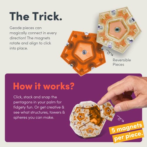 Speks Geode Magnetic Fidget Sphere - Pentagons 12-Piece Set - Lava - Fun Desk Toy for Adults by Speks