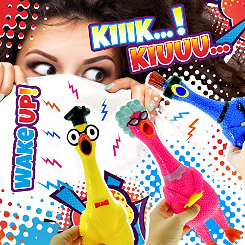 JA-RU Squeeze Me Rubber Chicken Toy (3 Units Assorted) Large Squeeze Chicken Prank Novelty Screaming Rubber Chicken for Kids Squawking Loud Sound Noise Making Party Favor Prank Dog Toy & Ball 1704-3s from JA-RU