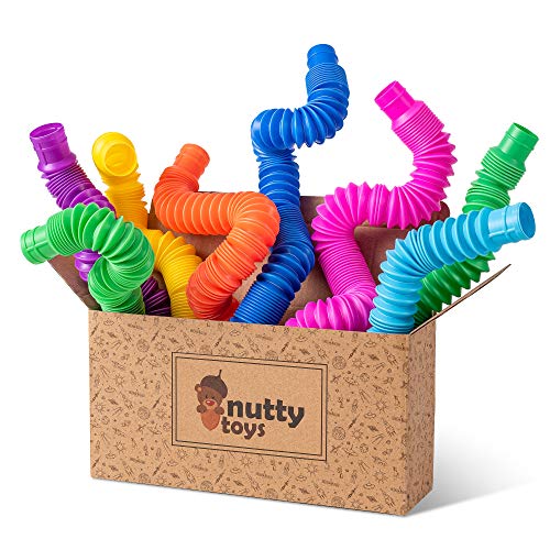 nutty toys 8 pk Pop Tubes Sensory Toys (Large) Fine Motor Skills Learning Toddler Toy for Kids Top ADHD Autism Fidget 2023 Best Preschool Boy Girl Gifts Idea Unique Christmas Toddler Stocking Stuffers from NUTTY TOYS