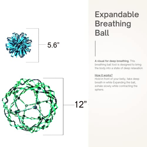 4E's Novelty 3 Expandable Breathing Ball Sphere Toy (3 Pack) Expanding Stress Relief Breathing Ball Toys for Kids & Adults - for Anxiety, Yoga, Deep Breathing, ADHD - Neon Blue, Pink, & Green by 4E's Novelty