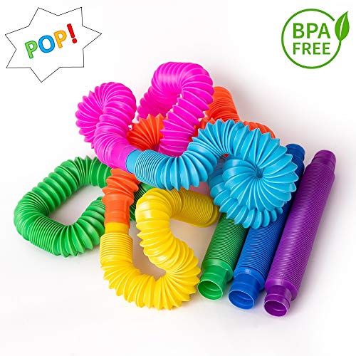 nutty toys 8 pk Pop Tubes Sensory Toys (Large) Fine Motor Skills Learning Toddler Toy for Kids Top ADHD Autism Fidget 2023 Best Preschool Boy Girl Gifts Idea Unique Christmas Toddler Stocking Stuffers from NUTTY TOYS