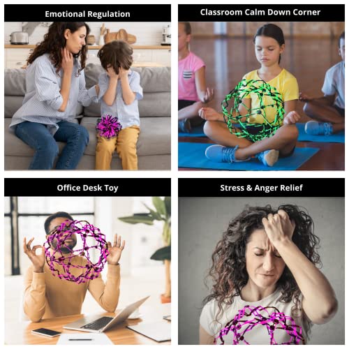 4E's Novelty 3 Expandable Breathing Ball Sphere Toy (3 Pack) Expanding Stress Relief Breathing Ball Toys for Kids & Adults - for Anxiety, Yoga, Deep Breathing, ADHD - Neon Blue, Pink, & Green by 4E's Novelty