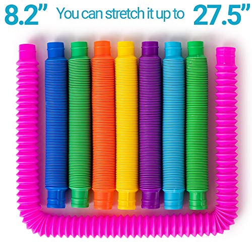 nutty toys 8 pk Pop Tubes Sensory Toys (Large) Fine Motor Skills Learning Toddler Toy for Kids Top ADHD Autism Fidget 2023 Best Preschool Boy Girl Gifts Idea Unique Christmas Toddler Stocking Stuffers from NUTTY TOYS