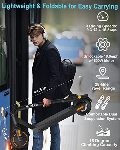 Mankeel Electric Scooter for Adults - 450W Motor 28 Miles Range 18.6 MPH - W.Capacity 264lbs Non-Pneumatic Solid 8.5" Tires - Kick Foldable E-Scooter - Bright Headlight & LED Display - Cruise Control from MANKEEL