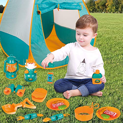 Aomola Kids Camping Set with Tent, Camping Gear Toy with Pretend Play Tent Outdoor Toys Birthday Gifts for 3 4 5 6 7 Year Old Boys Girls Toddlers 20 Pieces by Aomola