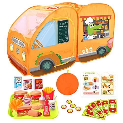 WEEK BEAN Kids Food Truck Tent with 55pcs Pretend Play Toy Food Set, Pop Up Play Tent with Childrenâs Ball Pit for Kids, Toddlers, Boys & Girls Indoor Outdoor, Gift for Aged 3 4 5 6 7 8 by SHANTOU QIBAO TECHNOLOGY CO.,LTD.
