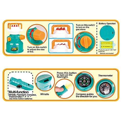 Aomola Kids Camping Set with Tent, Camping Gear Toy with Pretend Play Tent Outdoor Toys Birthday Gifts for 3 4 5 6 7 Year Old Boys Girls Toddlers 20 Pieces by Aomola