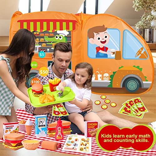 WEEK BEAN Kids Food Truck Tent with 55pcs Pretend Play Toy Food Set, Pop Up Play Tent with Childrenâs Ball Pit for Kids, Toddlers, Boys & Girls Indoor Outdoor, Gift for Aged 3 4 5 6 7 8 by SHANTOU QIBAO TECHNOLOGY CO.,LTD.