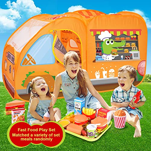 WEEK BEAN Kids Food Truck Tent with 55pcs Pretend Play Toy Food Set, Pop Up Play Tent with Childrenâs Ball Pit for Kids, Toddlers, Boys & Girls Indoor Outdoor, Gift for Aged 3 4 5 6 7 8 by SHANTOU QIBAO TECHNOLOGY CO.,LTD.