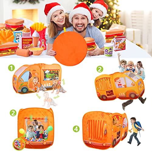 WEEK BEAN Kids Food Truck Tent with 55pcs Pretend Play Toy Food Set, Pop Up Play Tent with Childrenâs Ball Pit for Kids, Toddlers, Boys & Girls Indoor Outdoor, Gift for Aged 3 4 5 6 7 8 by SHANTOU QIBAO TECHNOLOGY CO.,LTD.