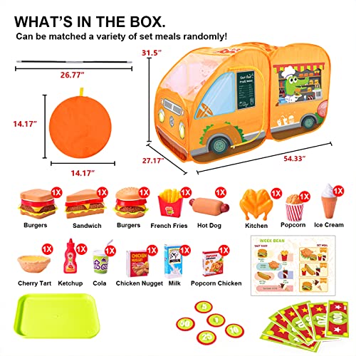 WEEK BEAN Kids Food Truck Tent with 55pcs Pretend Play Toy Food Set, Pop Up Play Tent with Childrenâs Ball Pit for Kids, Toddlers, Boys & Girls Indoor Outdoor, Gift for Aged 3 4 5 6 7 8 by SHANTOU QIBAO TECHNOLOGY CO.,LTD.