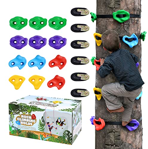 TOPNEW 12 Ninja Tree Climbing Holds for Kids Climber, Adult Climbing Rocks with 6 Ratchet Straps for Outdoor Ninja Warrior Obstacle Course Training from TOPNEW