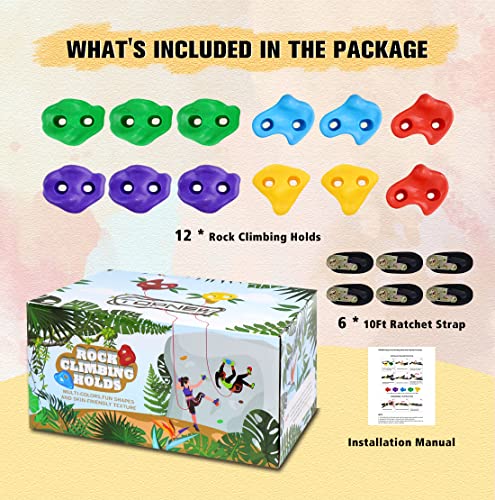 TOPNEW 12 Ninja Tree Climbing Holds for Kids Climber, Adult Climbing Rocks with 6 Ratchet Straps for Outdoor Ninja Warrior Obstacle Course Training from TOPNEW