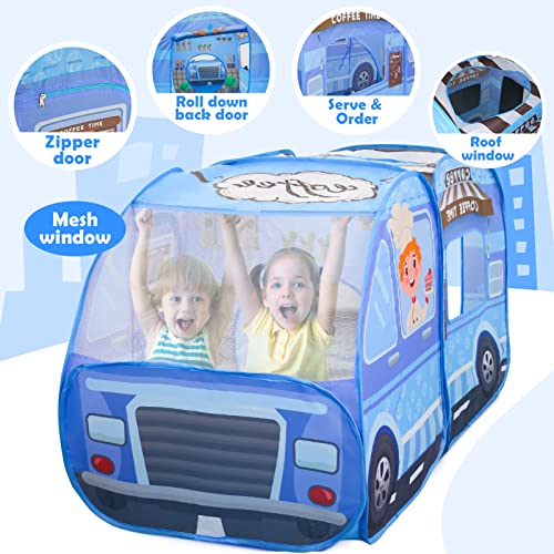 Aoskie Food Truck Play Tent for Kids with 56 Pcs Pretend Play Coffee and Desserts, Kids Pop Up Tents with Carry Bag, Indoor Outdoor Play Tent Ball Pit for Boys Girls from Aoskie