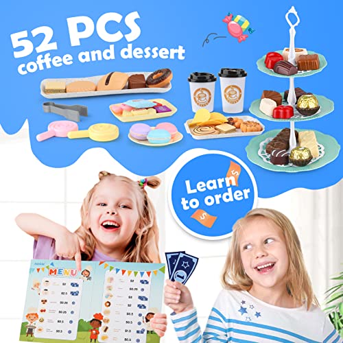 Aoskie Food Truck Play Tent for Kids with 56 Pcs Pretend Play Coffee and Desserts, Kids Pop Up Tents with Carry Bag, Indoor Outdoor Play Tent Ball Pit for Boys Girls from Aoskie