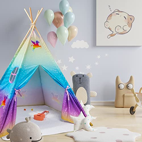 Meland Teepee Tent for Kids - Unicorn Girls Playhouse - Canvas Foldable Teepee Play Tent with Star Lights, Padded Mat & Storage Bag, Birthday for Girls Princess Indoor & Outdoor Playing from Meland