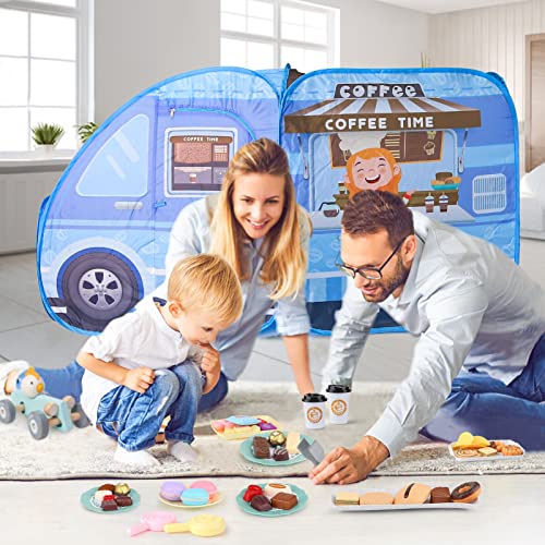 Aoskie Food Truck Play Tent for Kids with 56 Pcs Pretend Play Coffee and Desserts, Kids Pop Up Tents with Carry Bag, Indoor Outdoor Play Tent Ball Pit for Boys Girls from Aoskie