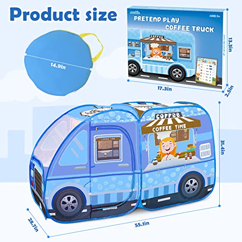 Aoskie Food Truck Play Tent for Kids with 56 Pcs Pretend Play Coffee and Desserts, Kids Pop Up Tents with Carry Bag, Indoor Outdoor Play Tent Ball Pit for Boys Girls from Aoskie