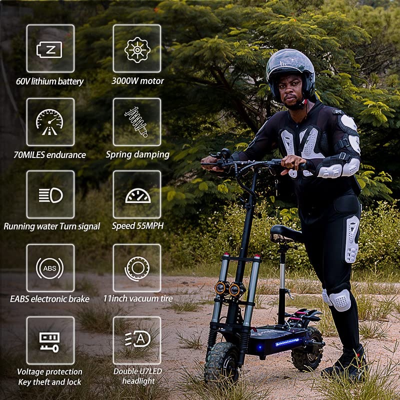 REDDYDY Electric Scooter, Max Speed 60MPH,Total Power 6000W, 75mile Long Range Battery, 60V Dual Drive, 11-inch Wheels, Portable Foldable, Off Road Adult Electric Scooter (60V38AH 70-75 Mile Range) from 