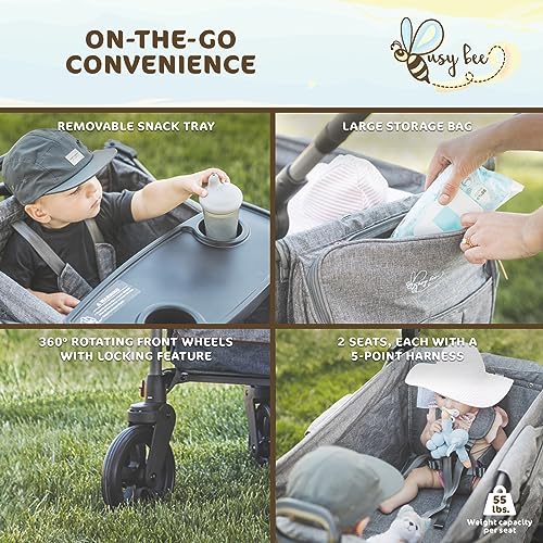 BusyBee 40.16"X27.56"X46.46" Kids Metro 2-Child Each seat Holds up to 55lbs Weight Capacity Stroller Wagon, Grey by Westfield Outdoors Inc.