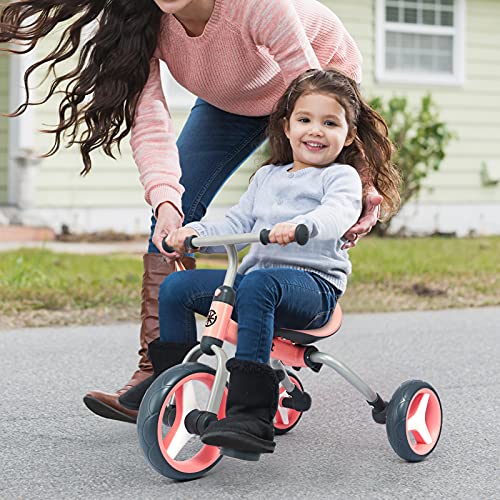 YGJT 4 in 1 Tricycle for Toddlers Age 2-5, Folding Kids Trike Tricycles Toddler Bike with Adjustable Seat and Removable Pedal, Baby Balance Bike Ride-on Toys Gift for Baby Boys Girls Birthday by YGJT