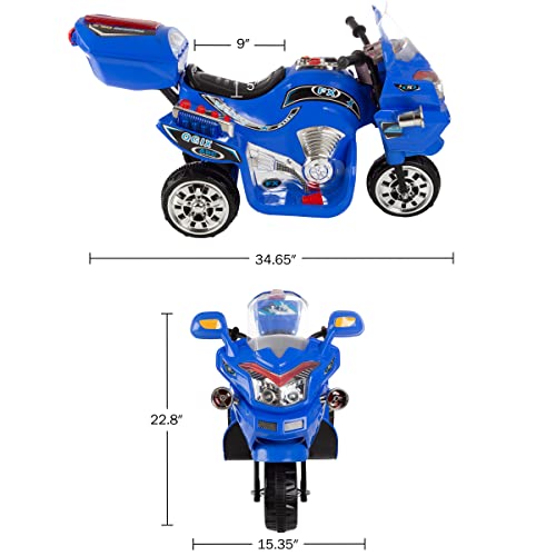 Electric Motorcycle for Kids - 3-Wheel Trike - Battery-Powered Motorbike for Kids Ages 3-6 - Fun Decals, Reverse, and Headlights by Lilâ Rider (Blue) by Trademark Global