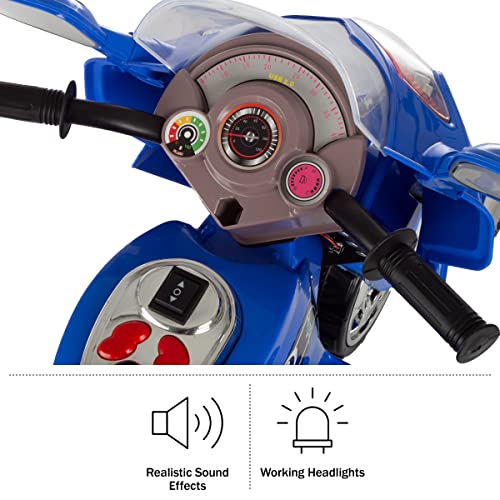 Electric Motorcycle for Kids - 3-Wheel Trike - Battery-Powered Motorbike for Kids Ages 3-6 - Fun Decals, Reverse, and Headlights by Lilâ Rider (Blue) by Trademark Global
