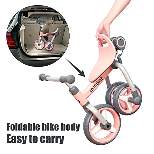 YGJT 4 in 1 Tricycle for Toddlers Age 2-5, Folding Kids Trike Tricycles Toddler Bike with Adjustable Seat and Removable Pedal, Baby Balance Bike Ride-on Toys Gift for Baby Boys Girls Birthday by YGJT