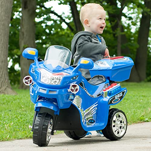 Electric Motorcycle for Kids - 3-Wheel Trike - Battery-Powered Motorbike for Kids Ages 3-6 - Fun Decals, Reverse, and Headlights by Lilâ Rider (Blue) by Trademark Global