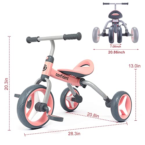 YGJT 4 in 1 Tricycle for Toddlers Age 2-5, Folding Kids Trike Tricycles Toddler Bike with Adjustable Seat and Removable Pedal, Baby Balance Bike Ride-on Toys Gift for Baby Boys Girls Birthday by YGJT