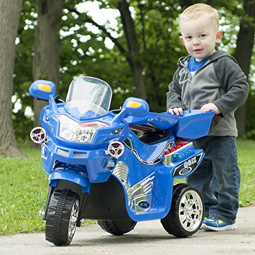 Electric Motorcycle for Kids - 3-Wheel Trike - Battery-Powered Motorbike for Kids Ages 3-6 - Fun Decals, Reverse, and Headlights by Lilâ Rider (Blue) by Trademark Global