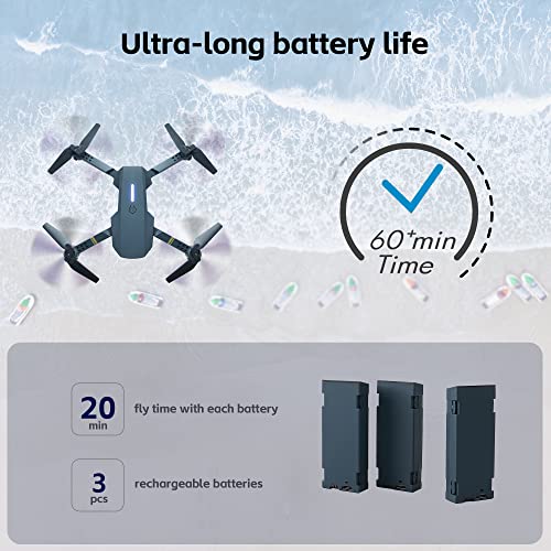 Super Endurance Foldable Drone with Camera for Beginnersâ 60+ min Flight Time, WiFi FPV Quadcopter with 120Â°Wide-Angle 1080P HD Camera, Optical Flow Positioning, Follow Me, Dual Cameras(3 Batteries) by CHUBORY