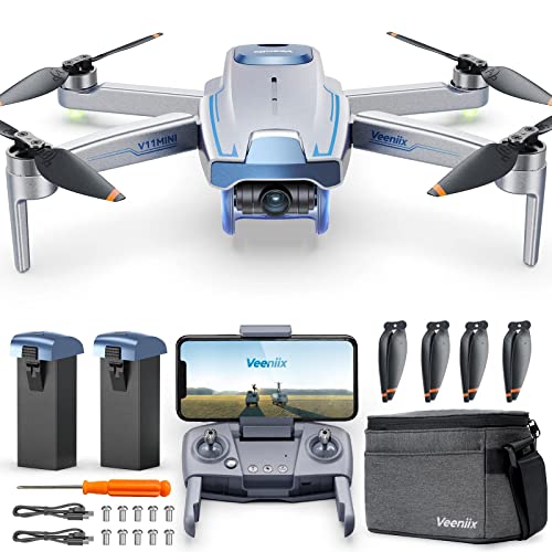 Veeniix V11MINI Drones with Camera for Adults 4K Under 249g, 2 Batteries 60 Min Flight Time, GPS Auto Return, Follow Me, Circle fly, Waypoints, Easy Foldable Beginner Quadcopter with Brushless Motor by Veeniix