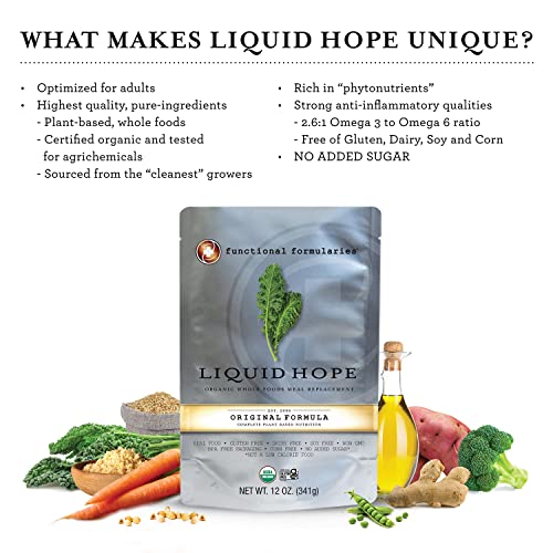 Functional Formularies Liquid Hope Organic Tube Feeding Formula And Nutritional Meal Replacement Supplement, 12 Oz Pouch, Pack of 24 by Nutritional Medicinals, LLC