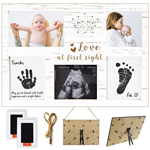 KOIKEY Baby Handprint Footprint Keepsake Gifts - Ultrasound and Newborn Picture White Nursery Decor Wood Frame Kit with No-Clean Print Pad for Baby Shower or New Parents Gift by KOIKEY